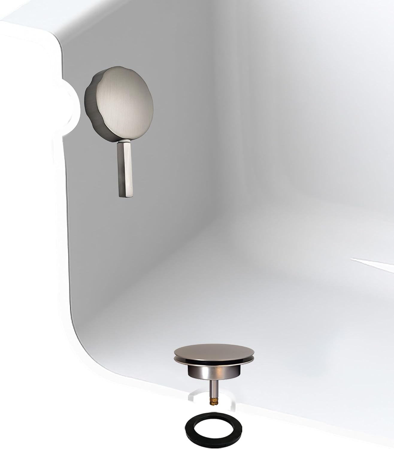Westbrass Rotating Overflow with Pin for Easier Operation and Mushroom Drain Strainer, Stainless Steel, D50TP-20