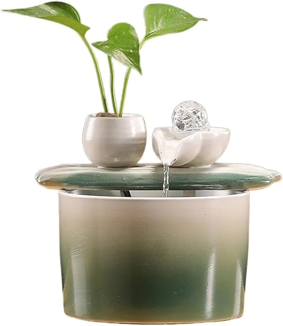 Tabletop Indoor Tabletop Fountain Ceramic Meditation Relaxation Decor(Green)