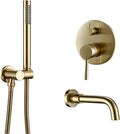 Bathtub Shower Faucet Set, Bath Mixer Taps with Shower Waterfall, Brass Shower Head Hand Sprayer 2 Ways Hot and Cold Mixing Tap Bathroom Sink Taps Shower Set,Brushed Gold