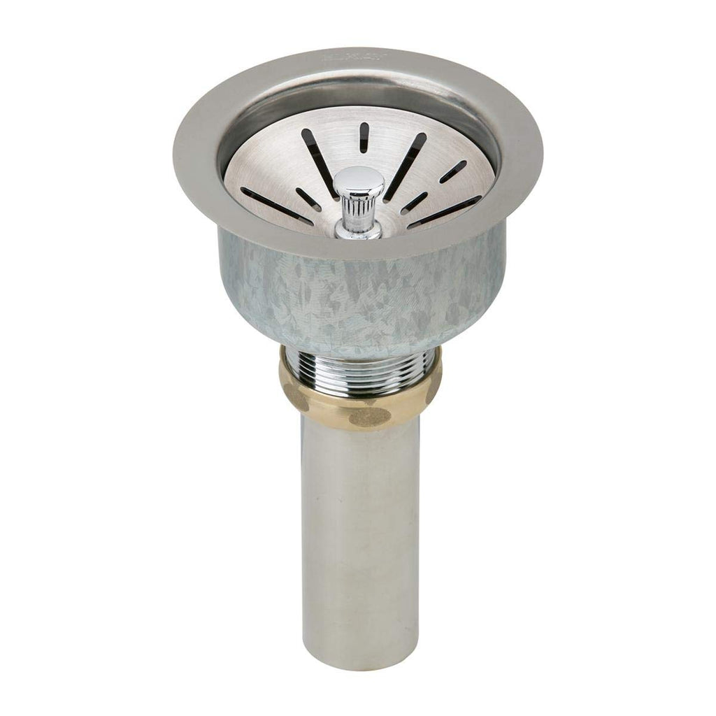 Elkay Deluxe 3-1/2' Drain with Satin Finish Type 304, Stainless Steel Body Strainer Basket Rubber Seal and Tailpiece,LK99S