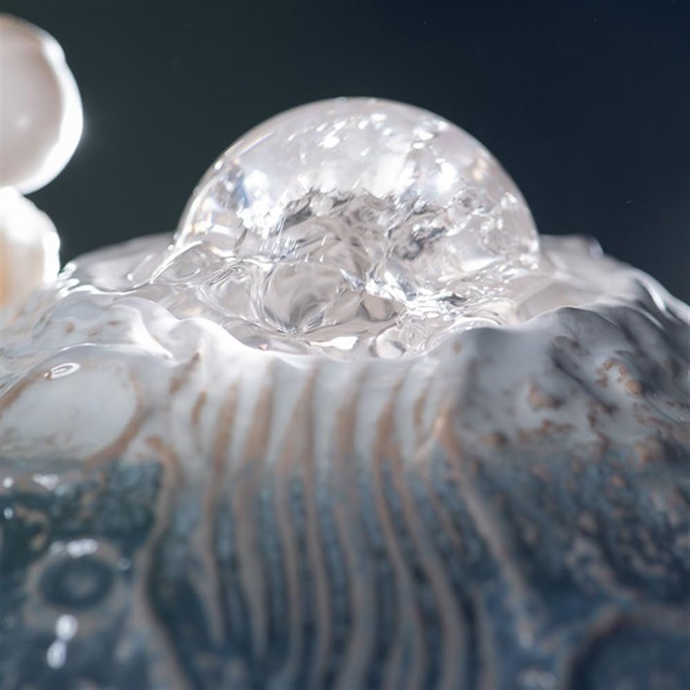 GLigeT Tabletop Fountain Streaming Water Ornaments Office Fortune Feng Shui Decorative Creative Light Luxury Cycle Humidification Round Fountains Water Fountain Decor