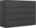 Vibe & Dine 8 Drawer Double Dressser, Modern Chest of Drawers with Wide Storage for Closet, Bedroom, Living Room, Black