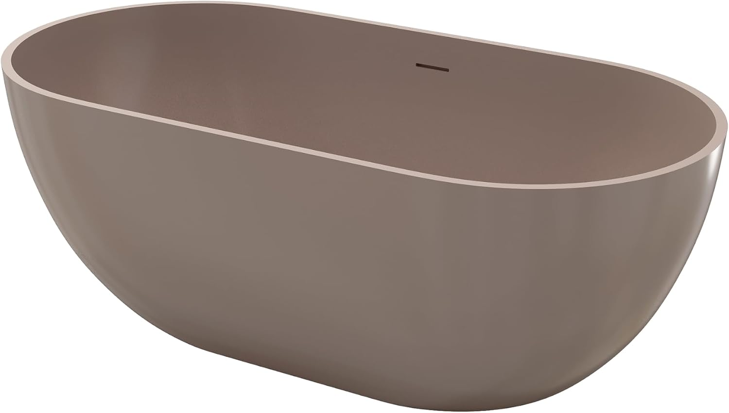 Premium 59' Solid Surface Freestanding Bathtub, Upgraded Oval Stone Resin Tub with Overflow and Pop-up Drain, Matte Grey Coffee