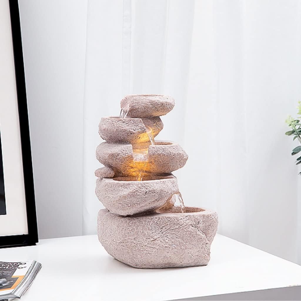 Indoor Water Fountain Waterfall, Meditation Tabletop Fountain with LED Lights & Crystal Ball for Home Office Bedroom (Color : B)