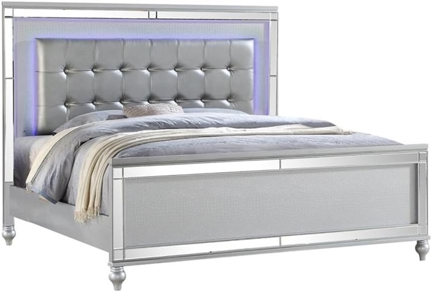 Sterling Queen 4 PC LED Bedroom Set Made with Wood in Silver Color