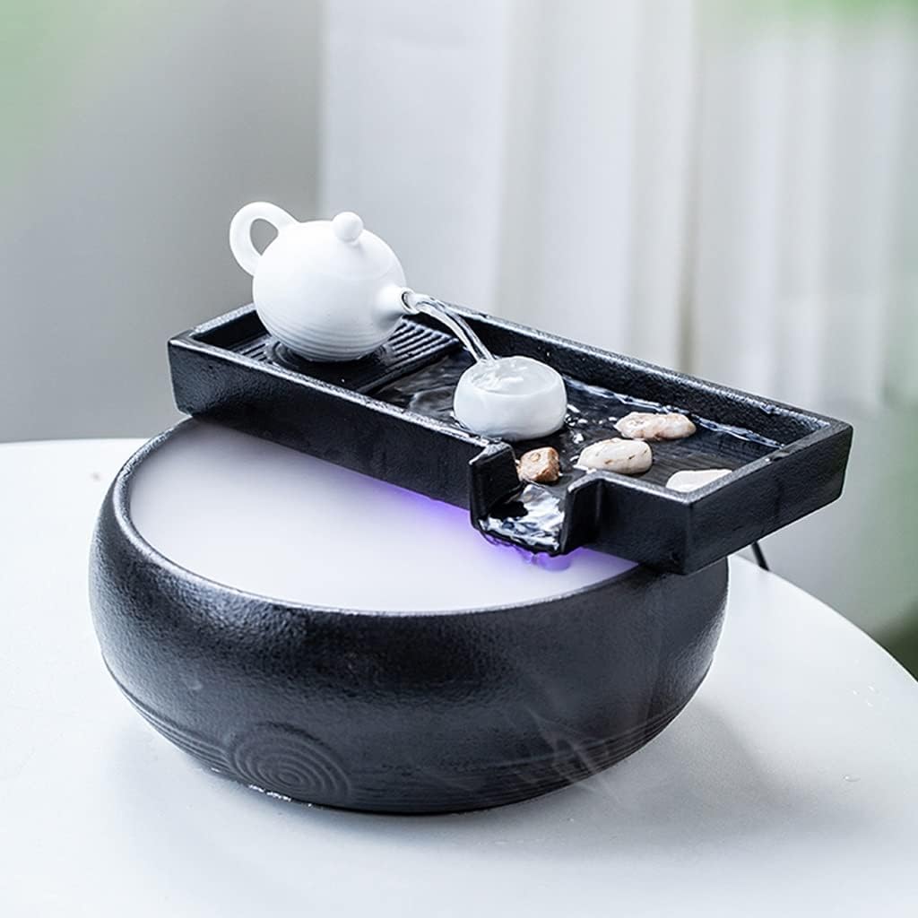 HIHELO Desktop Fountain Tabletop Fountain Ceramic Flowing Water Ornament Circulating Water Home Indoor Fountain Office Desktop Decoration Water Fountain Outdoor (Color : with Nebulizer)