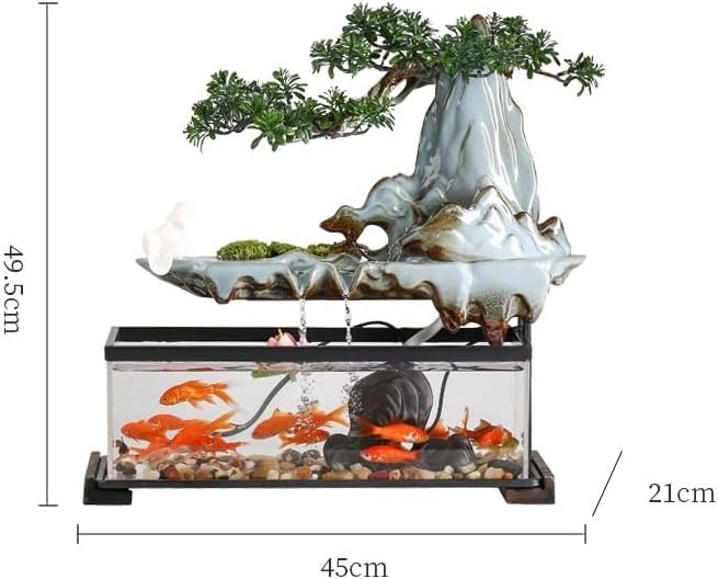 GUERNSEY Tabletop Fountain Tabletop Fountain Chinese Style Flowing Water Ornaments Landscape Fish Tank Living Room Small Fountain Waterfall Office Creative Decoration Indoor Fountain