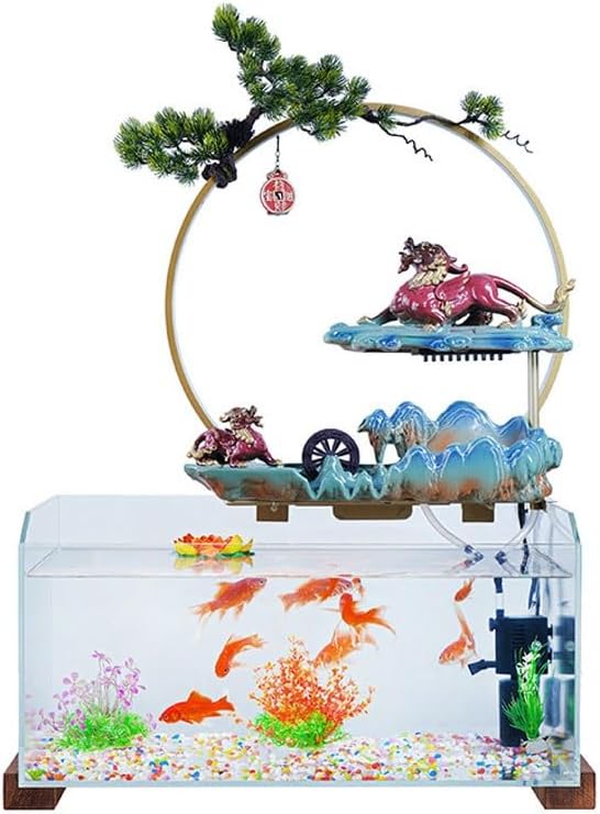 GUERNSEY Tabletop Fountain Water Circulation Office Desk Decorations Glass Fish Tank Desktop Decorations Indoor Desktop Fountain Decorations Indoor Waterfall Feature Indoor Fountain