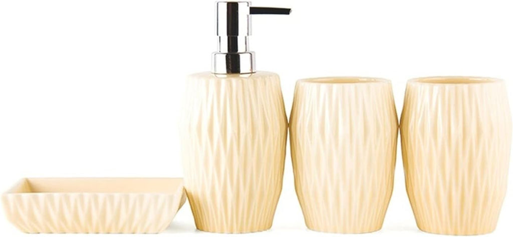 Soap Dispenser/Dispenser for Handwashing Fluid Bathroom Accessories Set Ceramic 4 Pieces Bathroom Ensemble for Bath Decor with Soap Dispenser Toothbru(Beige)