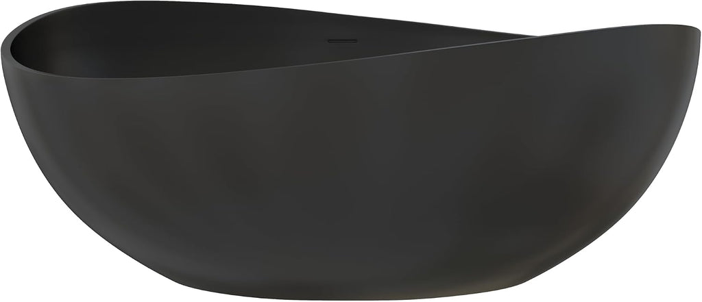 63'' Black Bathtub,Stone Resin Solid Surface Freestanding Bathtub, Modern Elegant Design Soaking Stand Alone Tub, Matte Black, Drain and Overflow Included