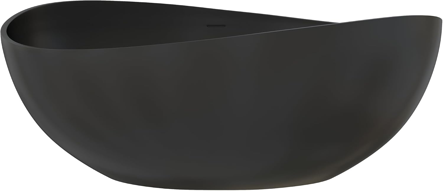 63'' Black Bathtub,Stone Resin Solid Surface Freestanding Bathtub, Modern Elegant Design Soaking Stand Alone Tub, Matte Black, Drain and Overflow Included