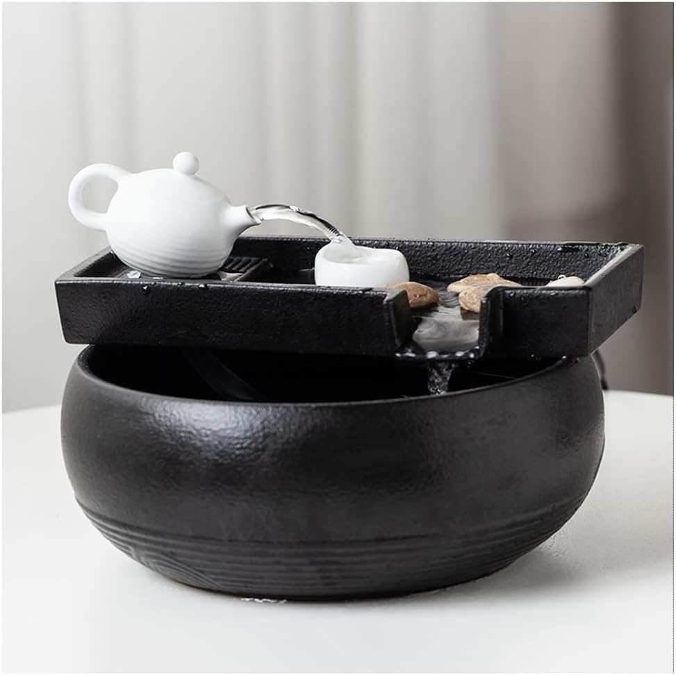 HIHELO Desktop Fountain Tabletop Fountain Ceramic Flowing Water Ornament Circulating Water Home Indoor Fountain Office Desktop Decoration Water Fountain Outdoor (Color : Without Nebulizer)