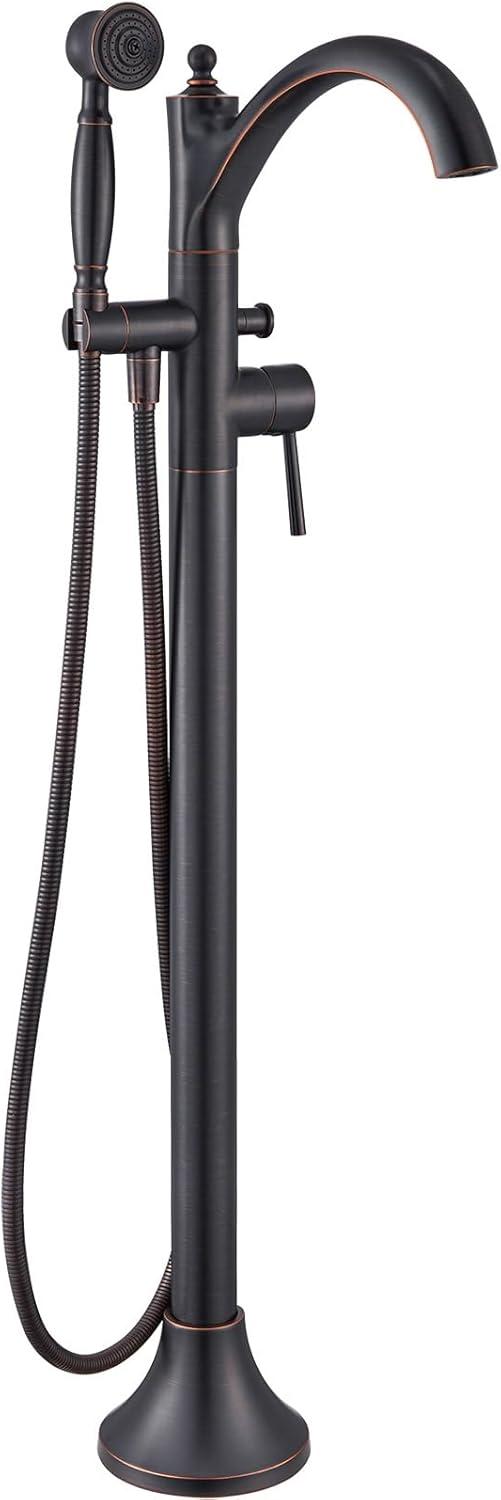 Freestanding Bathtub Faucet, Classic Free Standing Tub Faucet with Retro Handheld Sprayer High Flow Max 7.04GPM Floor Mounted Tub Fillers Swivel Spout Tub Faucets Oil Rubbed Bronze (WT-9002ORB)
