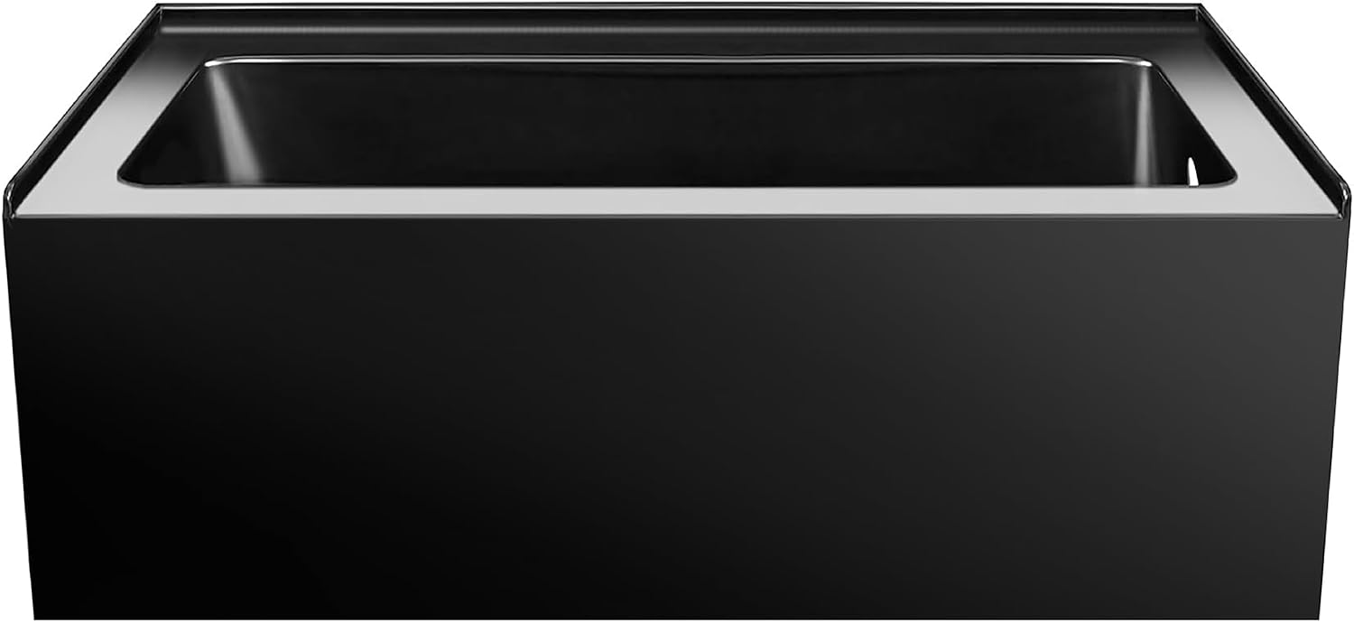 Fine Fixtures Acrylic, Fiberglass Alcove Soaking Bathtub with Integral Apron Front in Glossy Black - Right Hand Drain, 48' x 32'