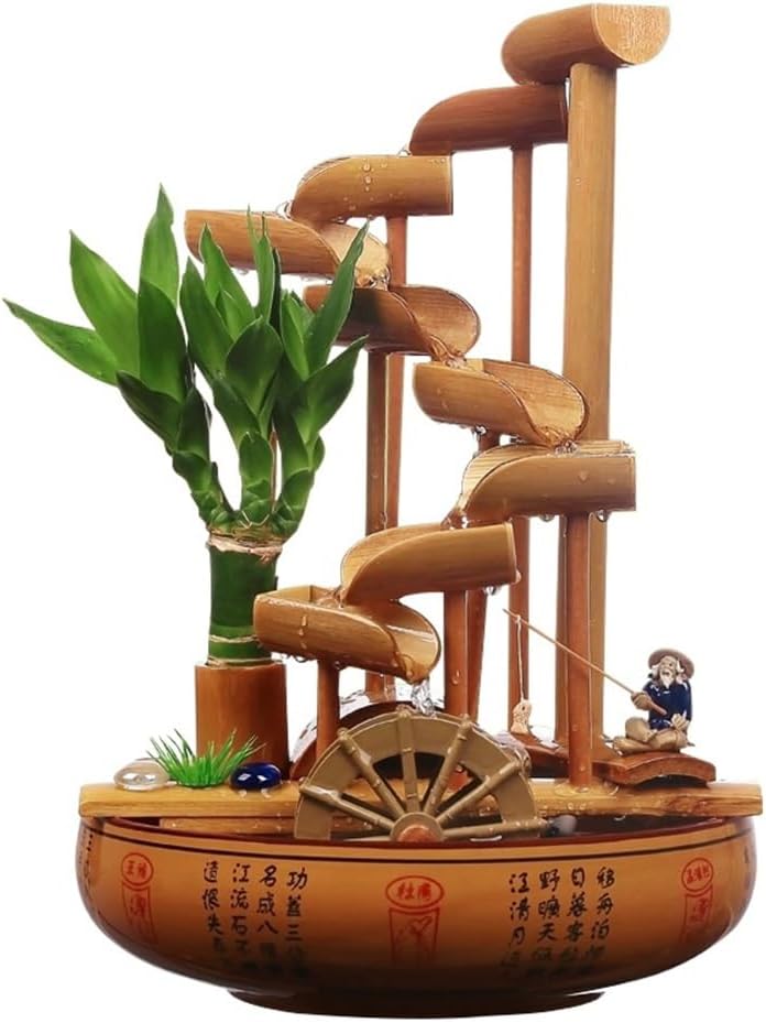 GRFIT Indoor Fountain Tabletop Relaxation Fountain with Flowing Water Wheel Decoration Table Fountain