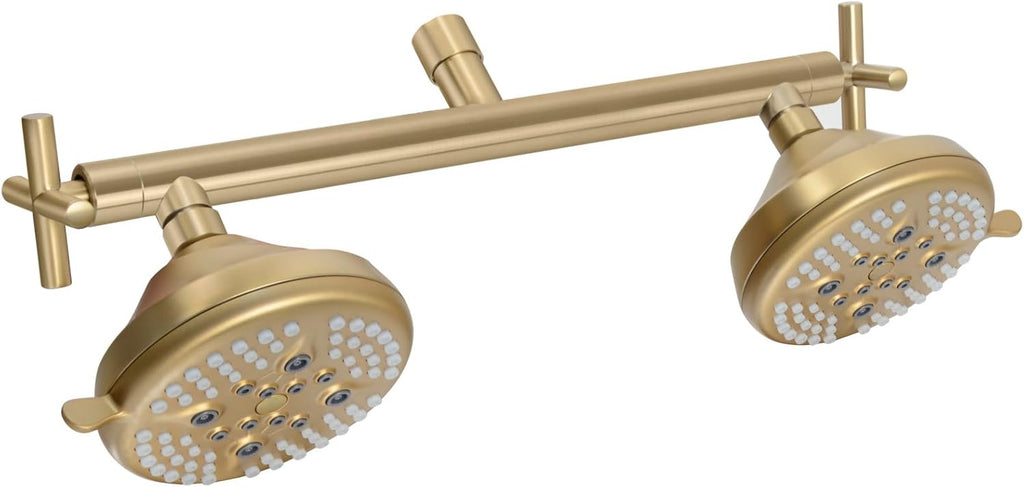 Double Shower Head with Manifold Shut-Off Valve,4 Function 2 Shower Sprayers For Couples Shower,High Pressure Dual Shower Heads Combo Set,Brushed Gold,AG1MG