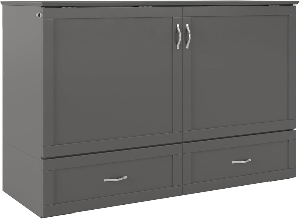 AFI Hamilton Queen Murphy Bed Chest with Mattress, Storage, and Built-in Charger in Grey