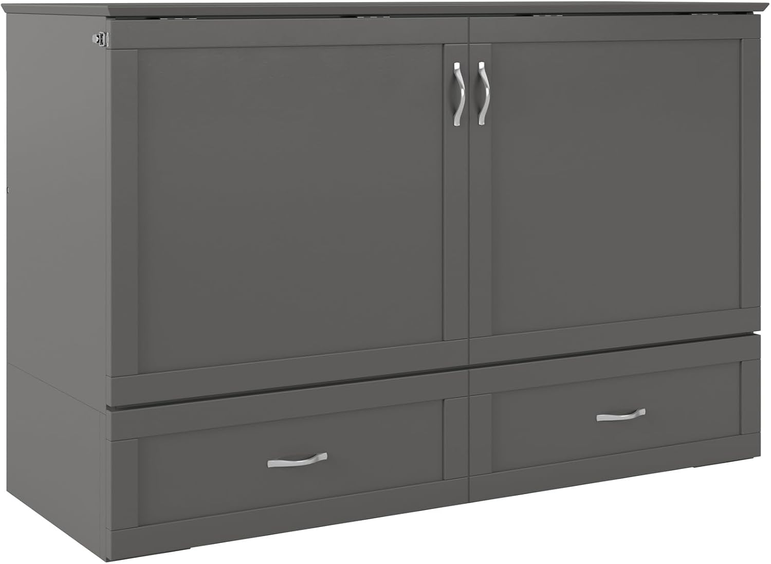 AFI Hamilton Queen Murphy Bed Chest with Mattress, Storage, and Built-in Charger in Grey