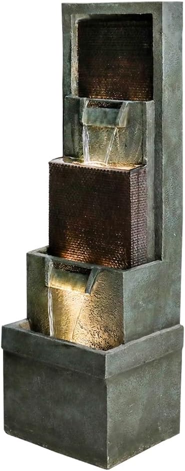 39.3'' Tall Floor Outdoor Fountains and Waterfalls with Lights Indoor Water Fountain Outdoor Modern Floor-Standing Fountain for Yard, Floor Patio, Backyard and Home Art Decor