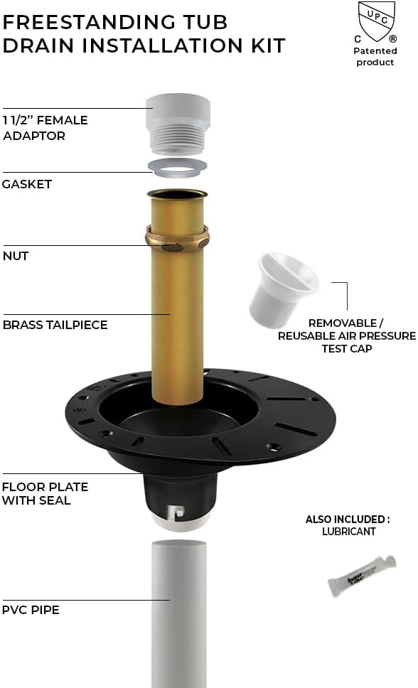 Freestanding Tub Drain Kit, Bathtub Drain Rough-in Kit with PVC Adapter and Brass Tailpipe, Compatible with Floor-Mounted Freestanding Bathtubs