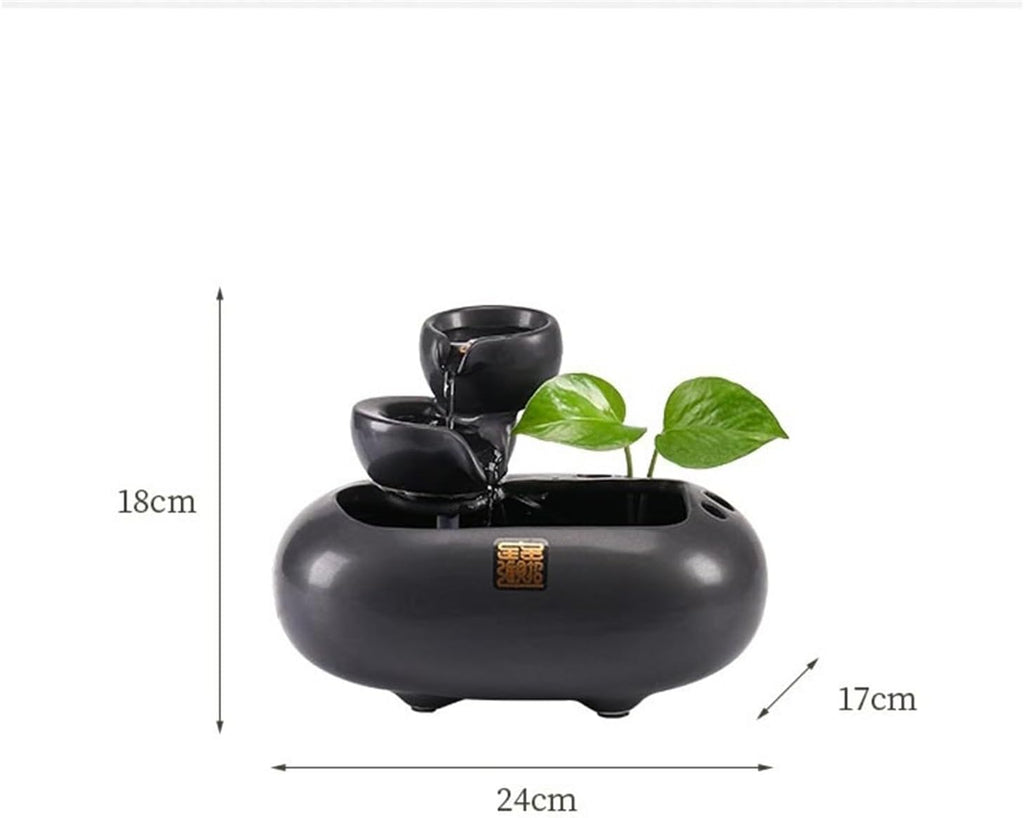 Tabletop Ceramic Waterfall Indoor Fountain Tabletop Water for Office Home Decor(Black)