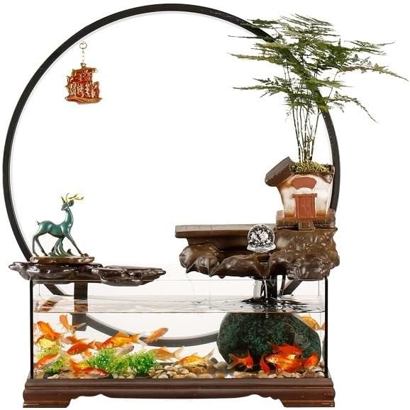 Tabletop Water Fountain Tabletop Fountain Fish Tank Flowing Water Ornaments Circulating Water Fountain Landscape Home Living Room Office Desktop Decoration Indoor Fountain(B)