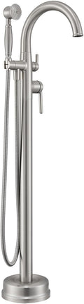Brushed Nickel Freestanding Bathtub Faucet,Brass Floor Mount Tub Faucet High Flow Max 6.6GPM/60PSI with Hand Shower