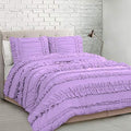 5 Piece Full Ruffles Layers Duvet Cover Set with Zipper Closure, 100% Egyptian Cotton, 1000 Thread Cotton - Full/Queen Size - Lavender Solid