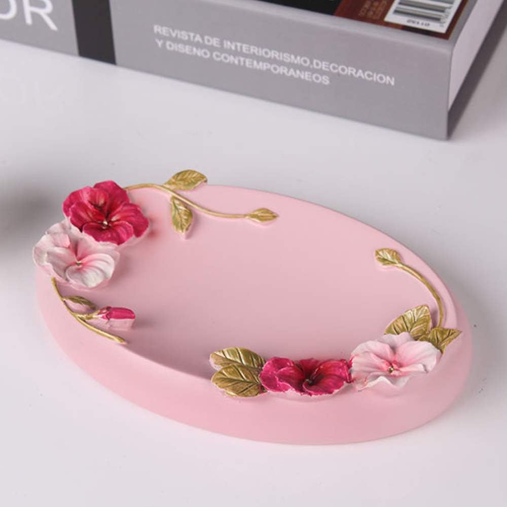Bathroom Accessories Set Creativity Romantic Wedding Bath Set Resin Bath Ensemble Includes Toothbrush Holder, 2 Tumblers, Liquid Soap Dispenser, Soap Dish,Pink