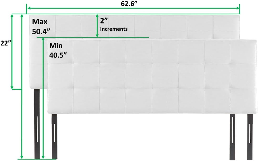 Naomi Home Jessenia Square Tufted Upholstered Headboard for Full & Queen – Fabric Padded Panel, 12 Adjustable Heights, Dual Mount for Wall or Bed Frame