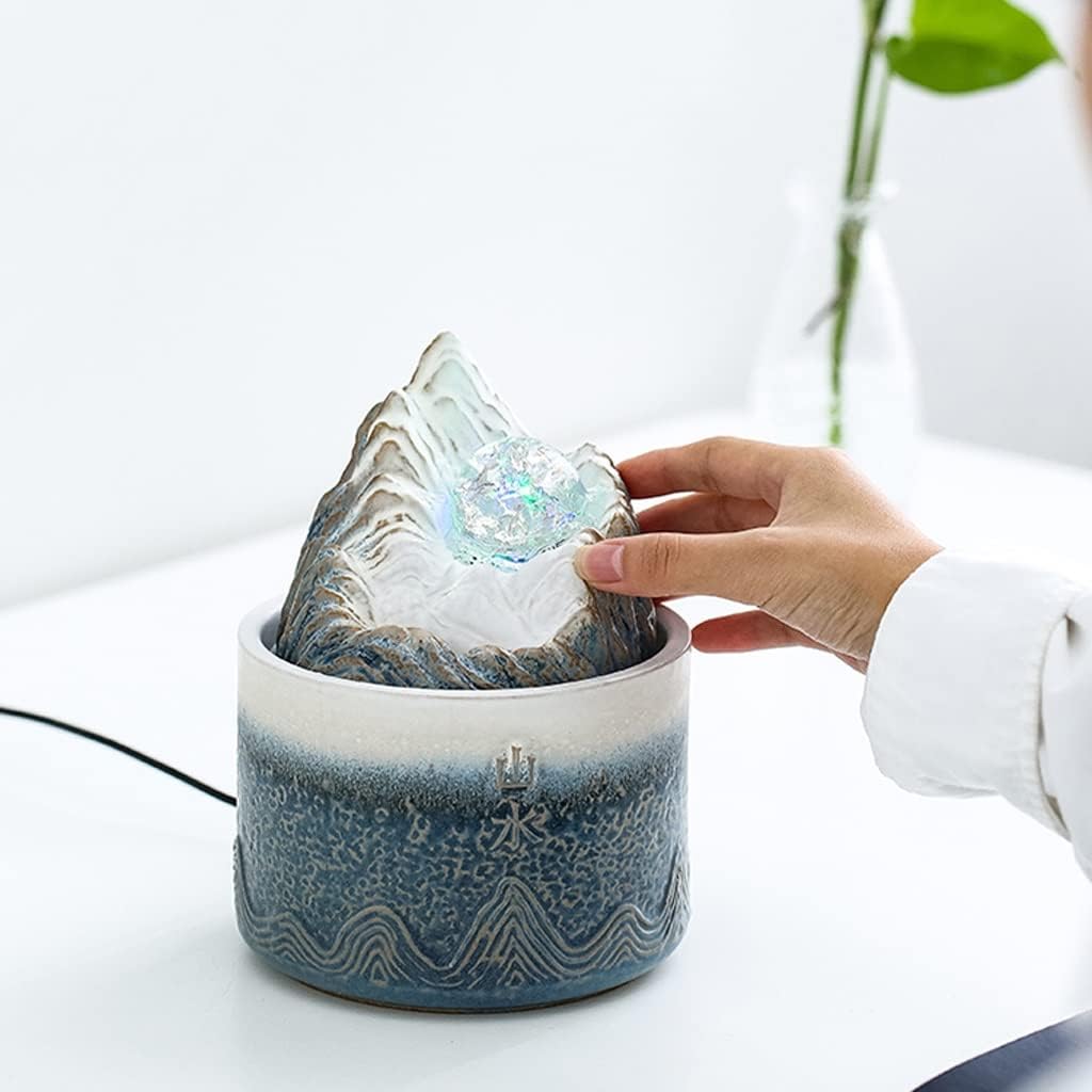 HIHELO Desktop Fountain Tabletop Fountain Ceramic Circulating Flow Fountain Ornament Living Room Entrance Office Desktop Fountain with Rolling Ball Water Fountain Outdoor (Color : A)