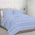 5 Piece Full Ruffles Layers Duvet Cover Set with Zipper Closure, 100% Egyptian Cotton, 1000 Thread Cotton - Full/Queen Size - Light Blue Solid