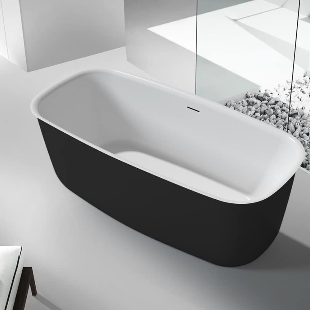 63' Lucite Acrylic Freestanding Bathtub, Rectangular Shape Contemporary Soaking Tub with Toe-tap Chrome Center Drain, Slotted Overflow, cUPC Certified, Matte Black