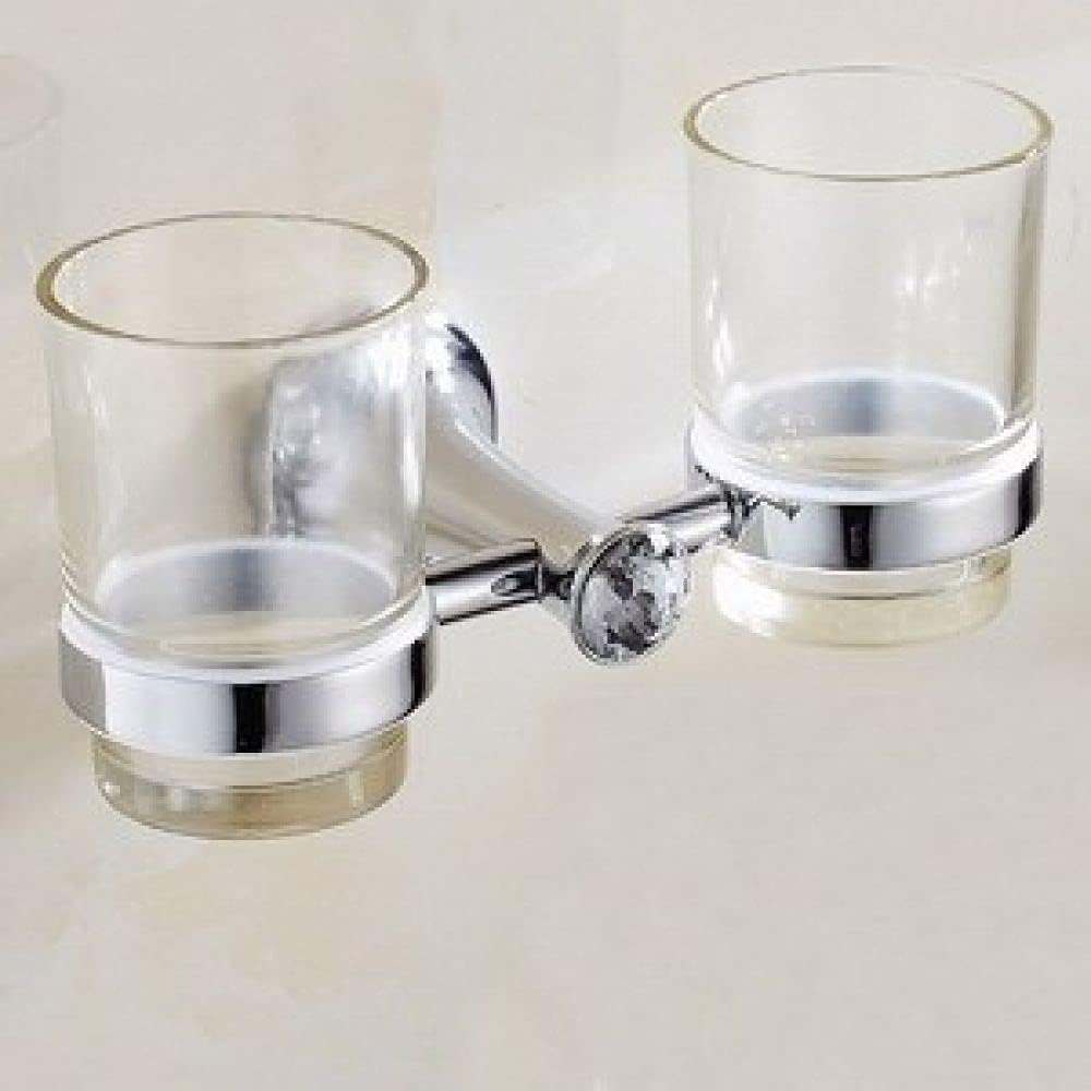 Chrome Plated Double Towel Bar Bathroom Accessories - Modern Wall-Mounted Towel Rack, Robe Hook, Soap Basket(Double Cup Holder)
