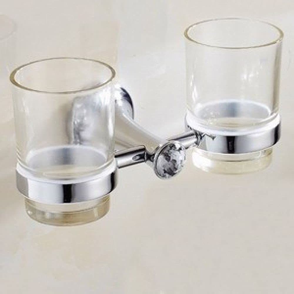 Chrome Plated Double Towel Bar Bathroom Accessories - Modern Wall-Mounted Towel Rack, Robe Hook, Soap Basket(Double Cup Holder)