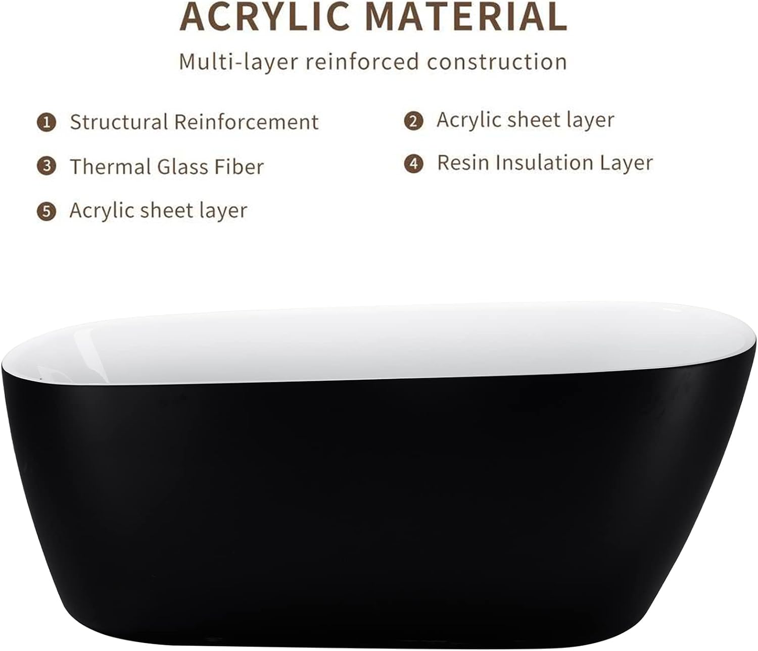 59' Acrylic Freestanding Bathtub, Single Slipper Free Standing Tub, Soaking Tub with Integrated Slotted Overflow, Toe-Tap Chrome Drain, cUPC Certified, Matte Black