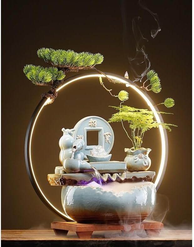 GUERNSEY Tabletop Fountain Tabletop Fountain Ceramic Flowing Water Ornaments Circulating Water Living Room Office Decorations Indoor Fountain