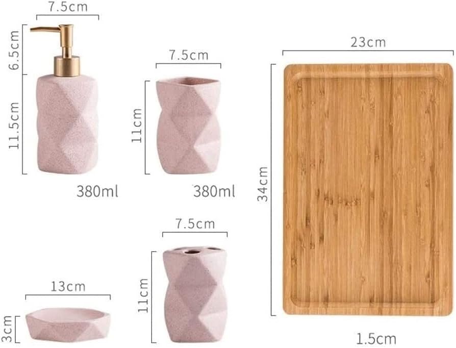 Soap Dispenser Soap Dispenser 6 Piece Stunning Bathroom Accessories Set Geometric Design Ceramics Tumbler Dispenser Shower,Pink