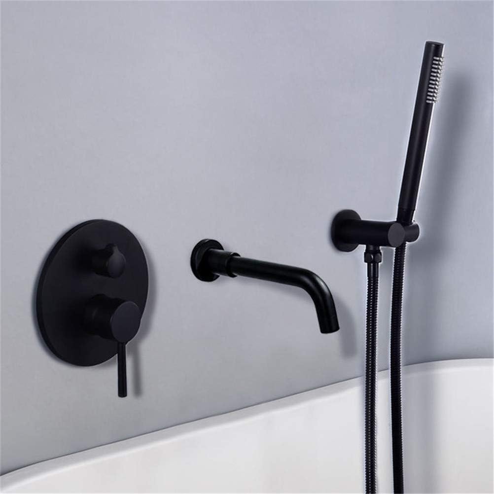 Brushed Gold Brass Wall Mounted Bathtub Shower Set Bathtub Faucet Mixer Bathroom Shower Faucet Bath Spout Shower Tap, Black