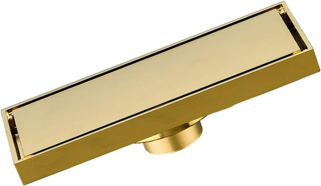 Linear Shower Drain with Hair Strainer, Brass Invisible Rectangle Shower Floor Drain with Removable Cover, Floor Drainer for Kitchen Washroom Garage and Basement (Gold 30X8Cm(11.8X3.1Inch))