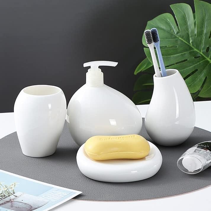 Bathroom Accessories Set Soft Touch Ceramic White Bathroom Accessories Set Soap Dispenser Toothbrush Holder Tumbler and Dish 5pcs Victorian Decor(5pcs)