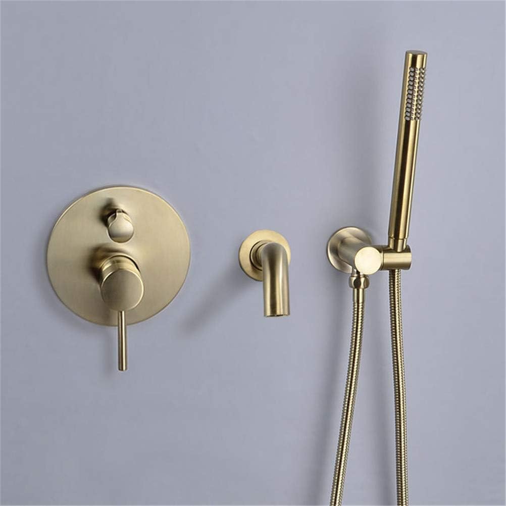 Shower Faucet System Set Brass Brushed Gold Wall Mounted Bathtub Shower Set Bathtub Faucet Concealed Embedded Box Mixer 2 Function Taps with Hand Shower