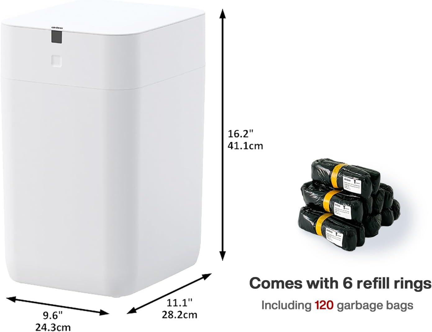 Airdeer Automatic Trash Can, 4 Gallon Self Sealing and Self-Changing Smart Trash Can, Motion Sensor, Touchless Garbage can with lid for Kitchen Bathroom Bedroom Office, 6 Refill Rings(A1, White)