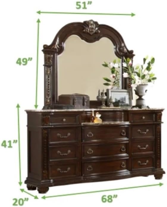 Roma Traditional Style Queen 4 Pc Bedroom Set Made with Wood in Dark Walnut