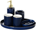 Kitchen Soap Dispenser Dark Blue Gold Edge Ceramic Bathroom Accessories Supplies Six-piece Set Containing Soap Dispenser Mouthwash Cup Toothbrush Holder Soap Box and Tray Countertop Soap Dispensers