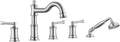 Roman Tub Faucet Set With Handheld Shower 5 Hole Deck Mount Tub Filler With Diverter, 3 Lever Handle Rough-in Valve and Water Supply Lines Included for Bathroom Tub, Brushed Nickel