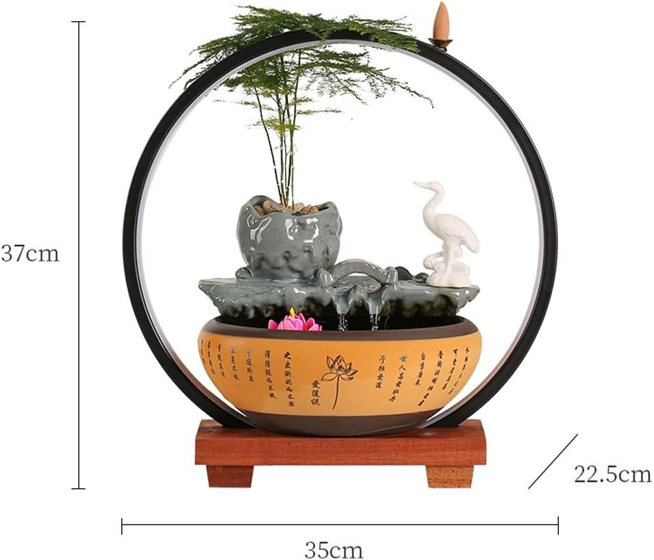 HIHELO Desktop Fountain Tabletop Fountain Chinese Ceramic Water Fountain Office Desktop Decoration Ornament Desktop Circulating Water Fountain Water Fountain Outdoor (Color : A)