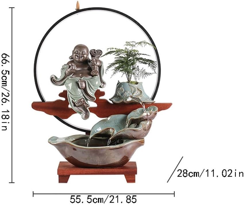 GUERNSEY Tabletop Fountain Tabletop Fountains Chinese-Style Maitreya Buddha Water Fountain Ornaments Office Living Room Decoration Ornaments Indoor Creative Ornaments Indoor Fountain