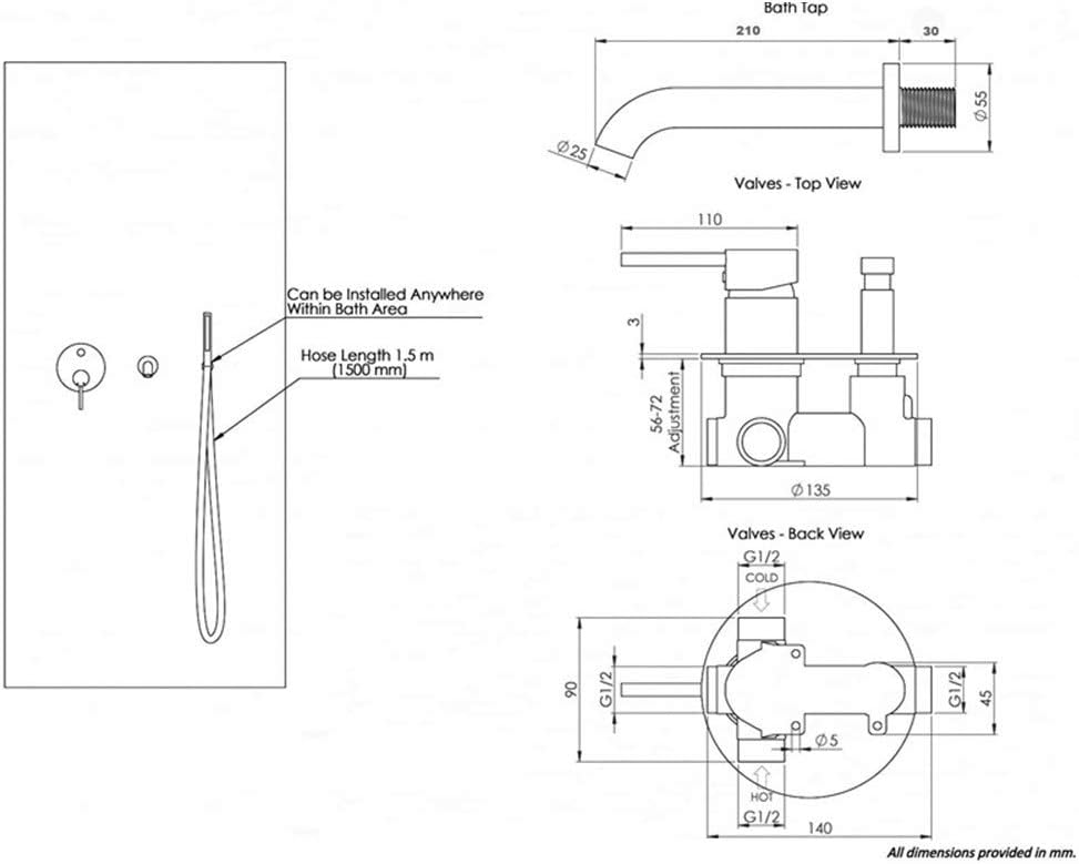 Bathtub faucets and Shower Heads Shower Set Mixer Valve 2 Function Bathtub Mixer Taps Hot and Cold Wall Mounted Bathroom Shower Faucet with Hand Shower,Gold.1