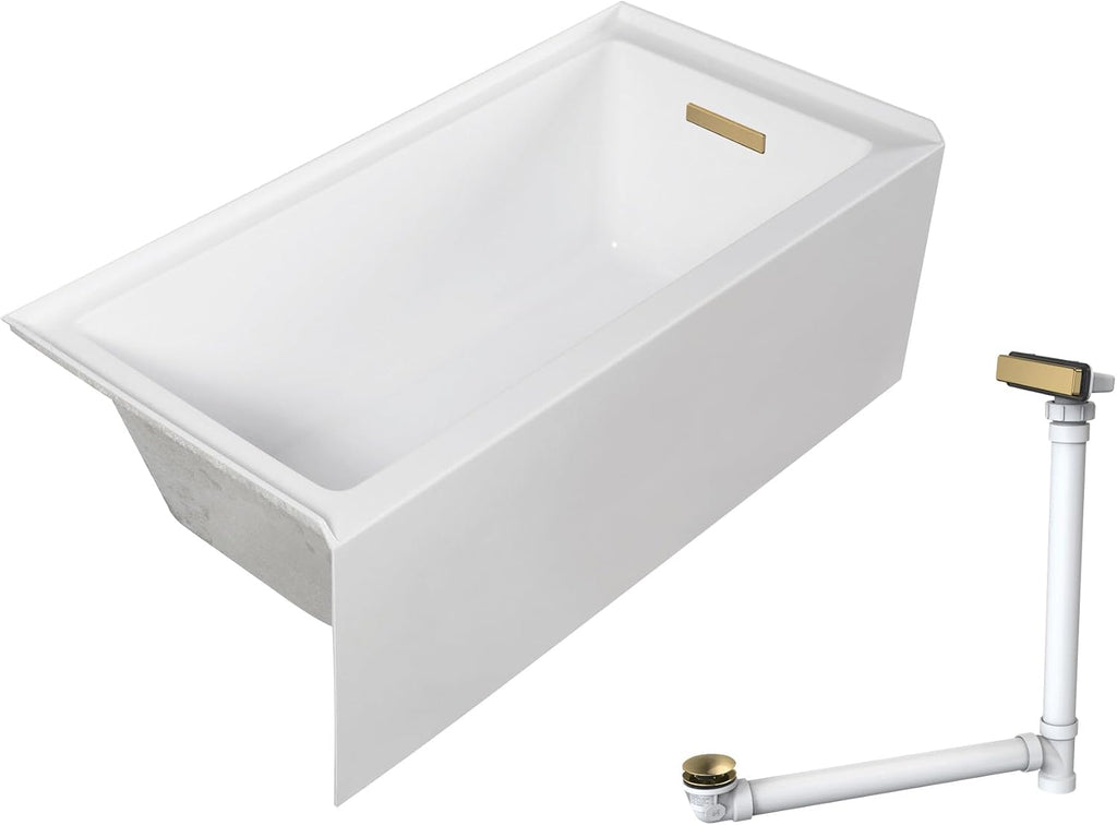 Transolid UATLN603220-R-CB Unity 60-in x 32-in x 20-in Alcove Acrylic Bathtub Kit With Right Hand Drain, White/Champagne Bronze